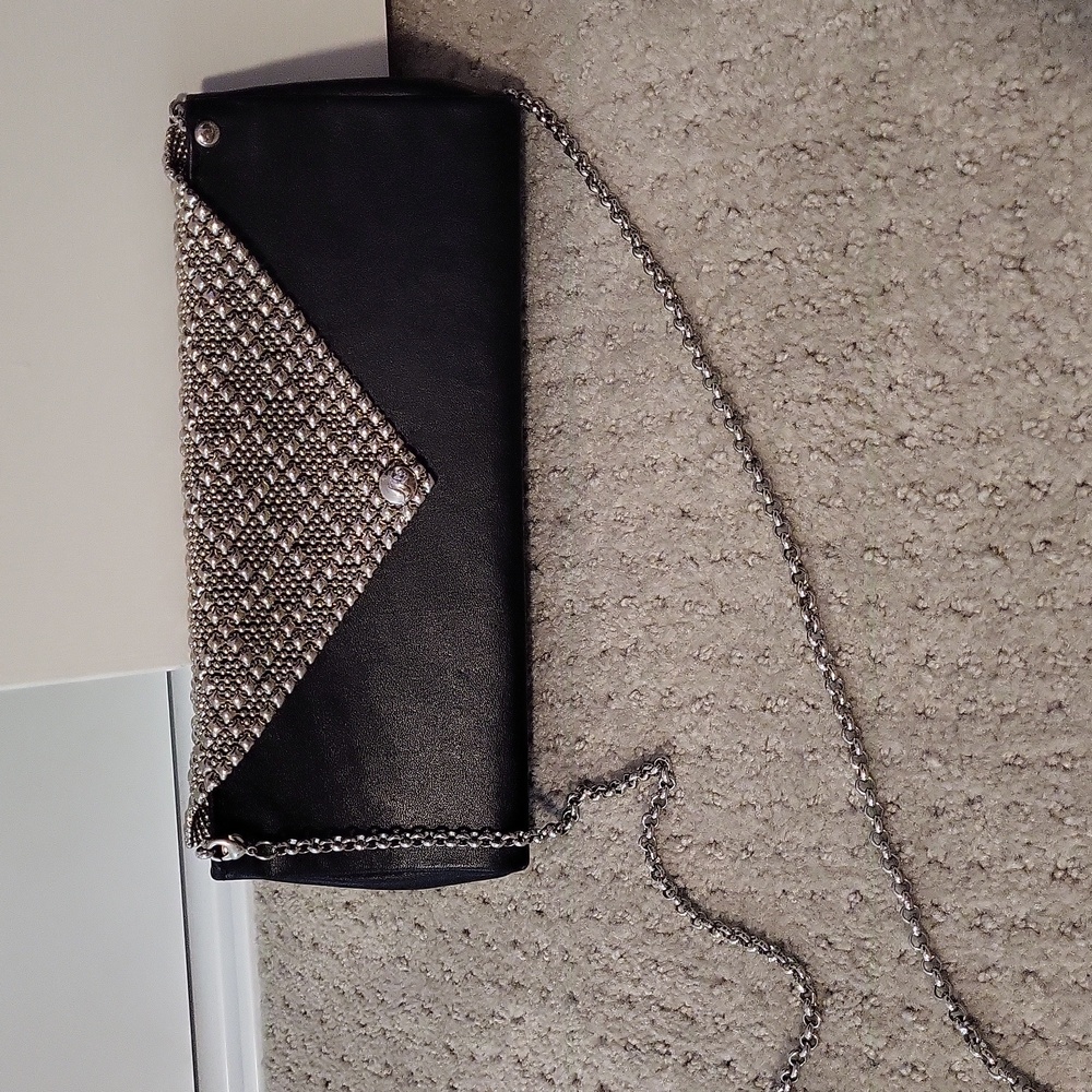 Womens little black bag with metal mesh design